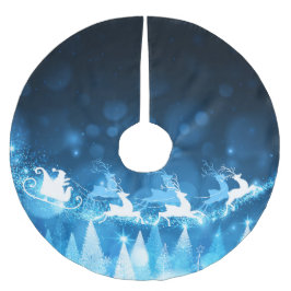 Juldagen Blue Santa och Sleigh Julgransmatta Borstad Polyester