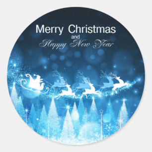 Juldagen Blue Santa och Sleigh Runt Klistermärke