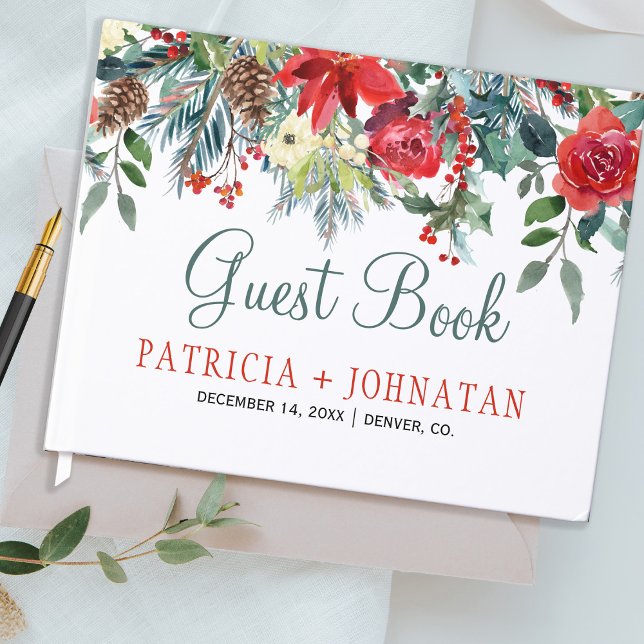 Juldagen, elegant blommigt vinterbröllop gästböcker (Skapare uppladdad)