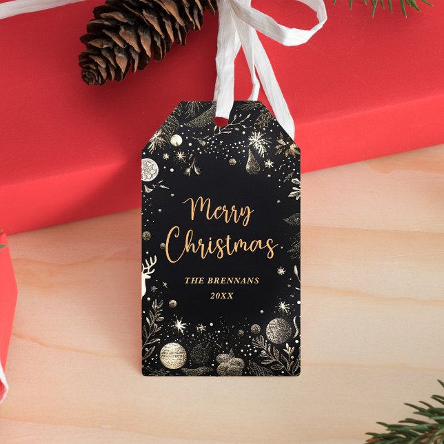 Juldagen Elegant Guld Festive Merry Presentetikett (Christmas Elegant Gold Festive Merry Gift Tags)