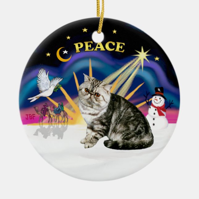 Juldagen - Exotisk Kort Hair Tabby katt Julgransprydnad Keramik (Framsidan)
