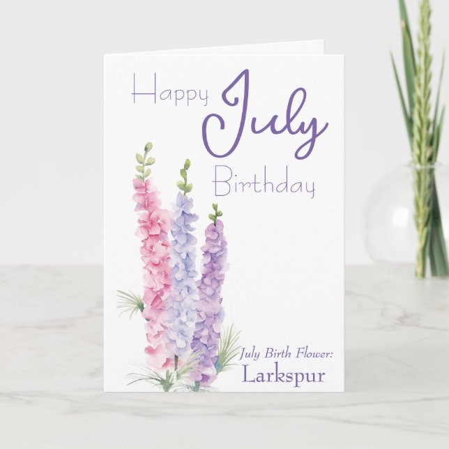 Juldagen Flower Larkspur Birthday Kort (Framsida)