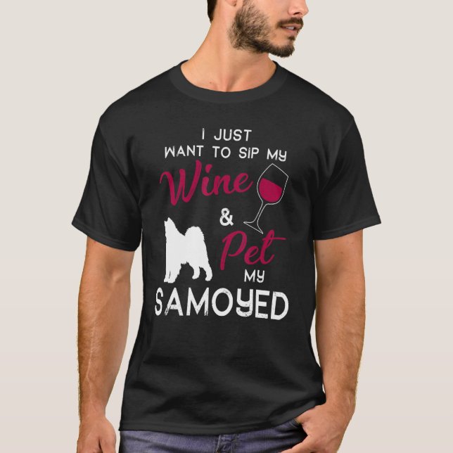 Juldagen för Samoyed Hund Vin Owner T Shirt (Framsida)