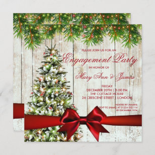 Juldagen Förlovningsfest Träd, Ljus och Ribbon Inbjudningar