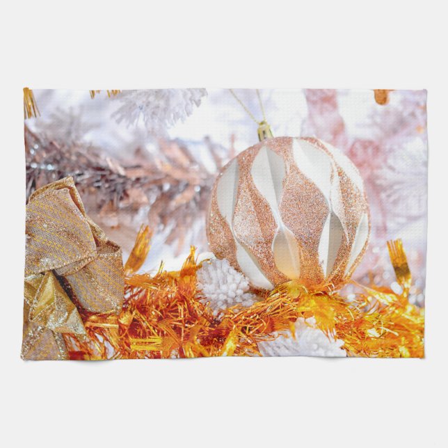 Juldagen Glitter Rosa & Vita Boll Kökshandduk (Horisontell)