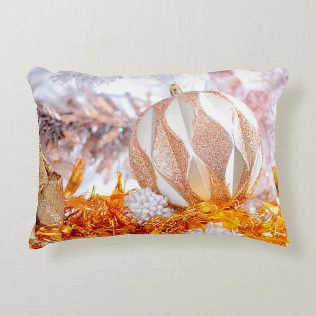 Juldagen Glitter Rosa & Vita Boll Prydnadskudde (Framsidan)