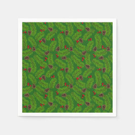 Juldagen Grönt Gräs Löv, Cones & Red Berries Pappersservett