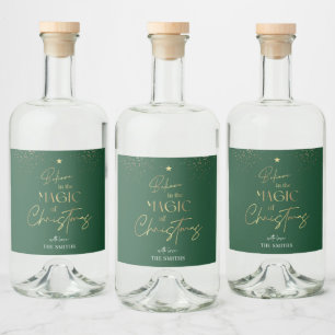 Juldagen Grönt Guld Glitter Modern Elegant Spritflaskor Etikett