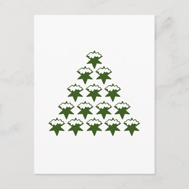 Juldagen Grönt Snö Stars Träd vit Vykort (Framsida)