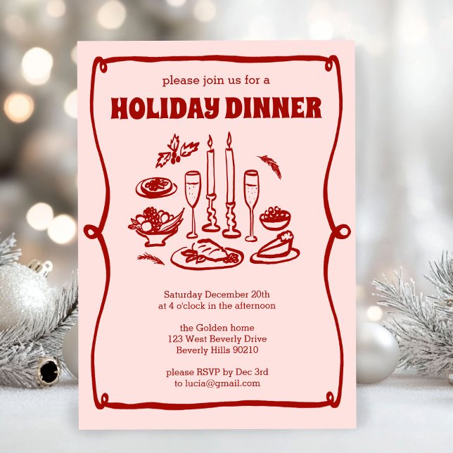 Juldagen Helgdag Middagen i Party ANPASSNINGSBARNA Inbjudningar (Whimsical Christmas Holiday Dinner Party CUSTOM Invitation
)
