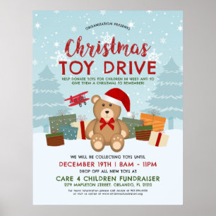 Juldagen Helgdag Nalle Leksak Drive Fundraiser Poster