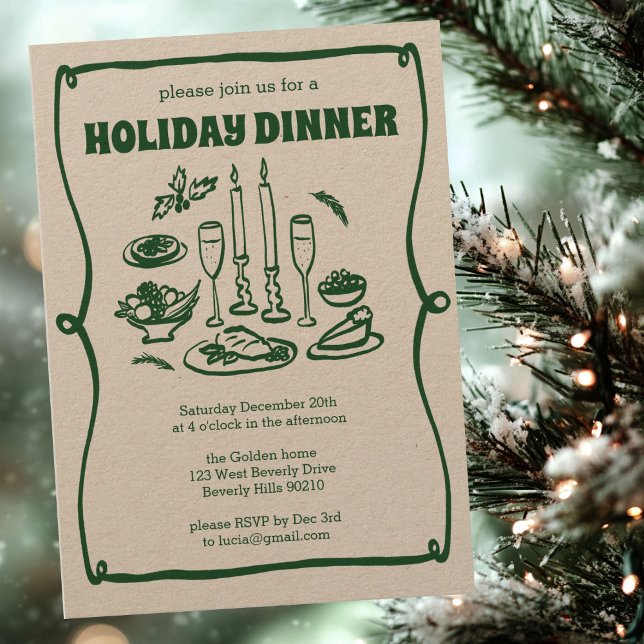 Juldagen, Helgdag, Party Kraft Inbjudningar (Whimsical Christmas Holiday Dinner Party Kraft Invitation
)