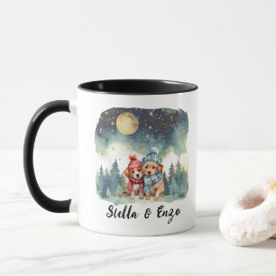 Juldagen Helgdag Rustic Hund Couple Red Blue Mugg