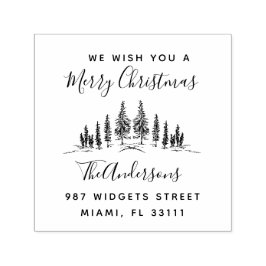 Juldagen Helgdag träd Rustic Returadress Självfärgande Stämpel