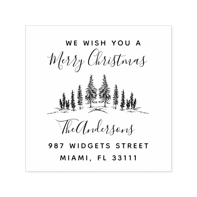 Juldagen Helgdag träd Rustic Returadress Självfärgande Stämpel (Design)