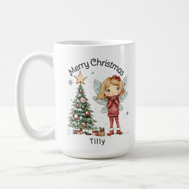 Juldagen i Cute Personlig Fairy och Träd Kaffemugg (Vänster)