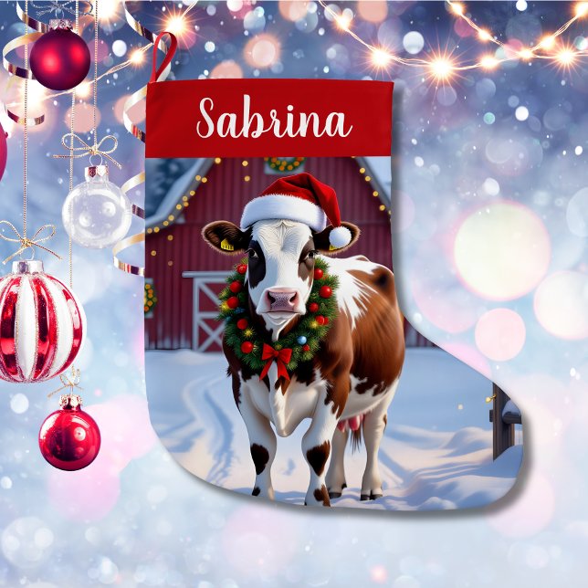 Juldagen i Land-jolen i Festive Cow Personlig Stor Julstrumpa (Skapare uppladdad)