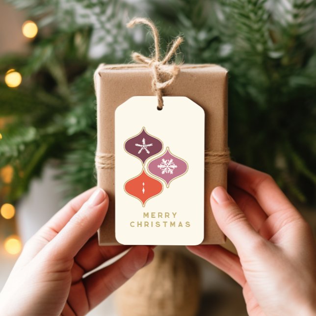 Juldagen i mitten av århundradet Snowflake Ornamen Presentetikett (Skapare uppladdad)