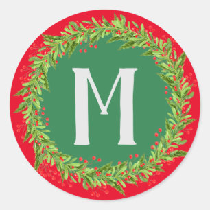 Juldagen i Monogram Red & Green Wandeans Runt Klistermärke
