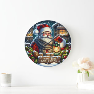 Juldagen Kväll" - Vintagen Santa Wall Stor Klocka