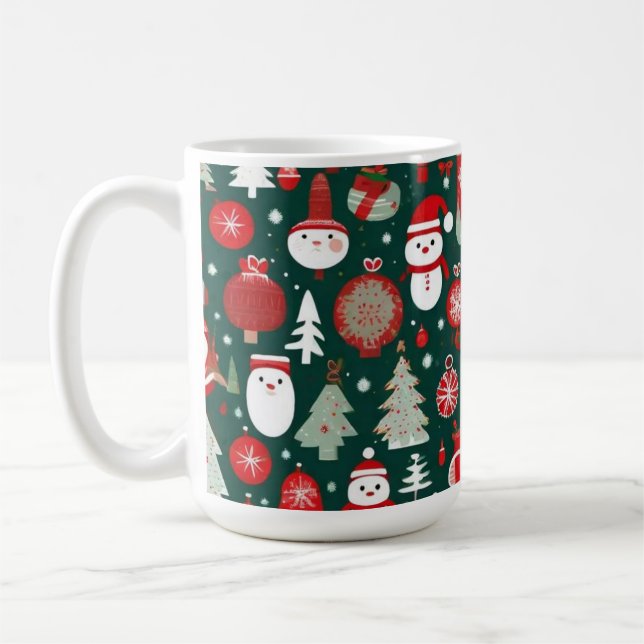 Juldagen mönster snögubbe, träd, grönt-dekaler kaffemugg (Vänster)