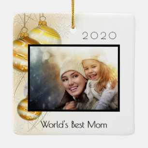 Juldagen mor World's best Mamma-foto guld Julgransprydnad Keramik
