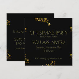Juldagen Party Black Guld dekorativ Chic Stars Inbjudningar