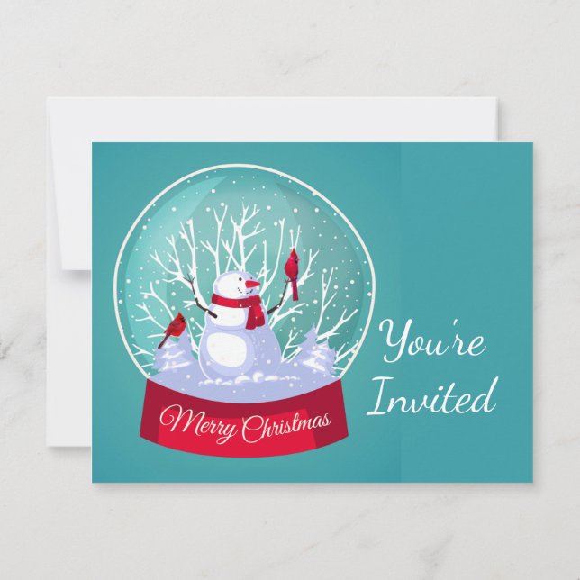 Juldagen Party Snowglobe Snögubbe kardinalfågel Inbjudningar (Baksida)