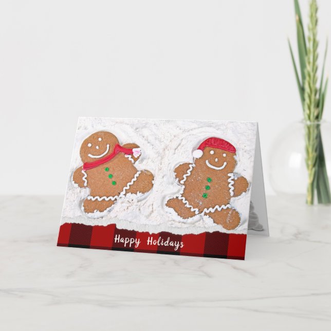 Juldagen Pepparkaksgubbe snö änglar med betald Helgkort (Framsida)