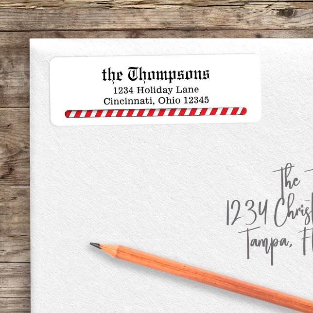 Juldagen Returadress Candy cane Rand Etikett (Simple red and white return address label. )