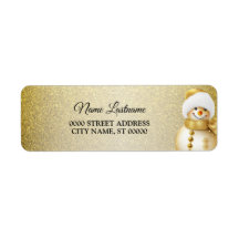 Juldagen Returadress Guld Snögubbe Snöflingor