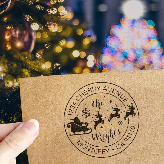 Juldagen Returadress Jultomten Sleigh Självfärgande Stämpel (Skapare uppladdad)