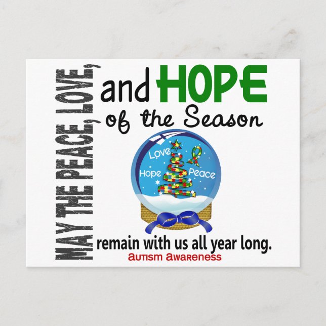 Juldagen Snö Globe 1 Autism Helg Vykort (Framsida)