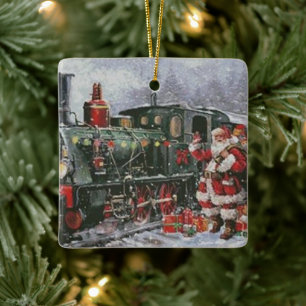 Juldagen Tåg Santa Leksaker Vintage Julafton Helg Julgransprydnad Keramik