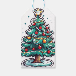 Juldagen tecknad gräs träd presentetikett