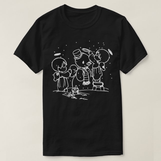Juldagen Trendig Teckning Änglar Byggnad Snögubbe  T Shirt (Design framsida)