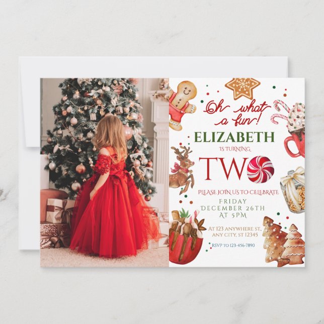 Juldagen - vilken roligt 2:a födelsedag inbjudningar (Framsida)