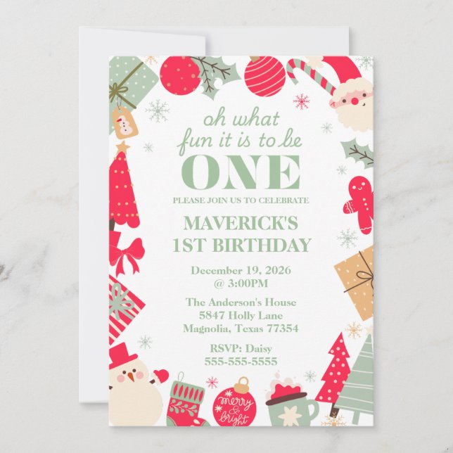 Juldagen Vilken Roligt första födelsedag Inbjudningar (Framsida)