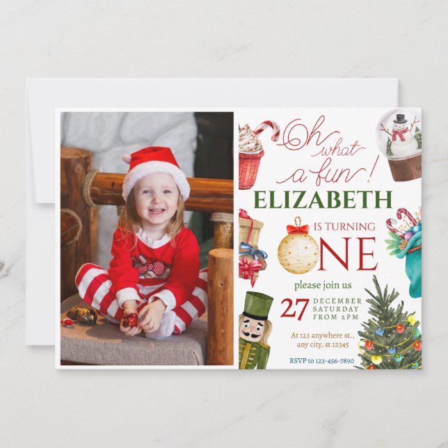 Juldagen Vilken Roligt första födelsedag Inbjudningar (Framsida)