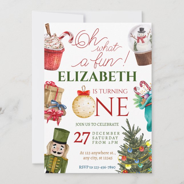 Juldagen Vilken Roligt första födelsedag Inbjudningar (Framsida)