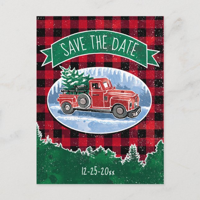 Juldagen Vintage Lastbil Spara datum Meddelande Vykort (Framsida)