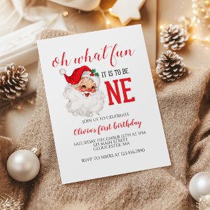 Juldagen Vintage Santa First Birthday Inbjudningar