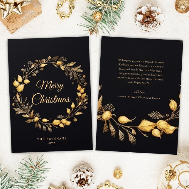 Juldagens moderna Elegant - unikt svart Guld Julkort (Christmas Modern Elegant Festive Unique Black Gold Holiday Card)