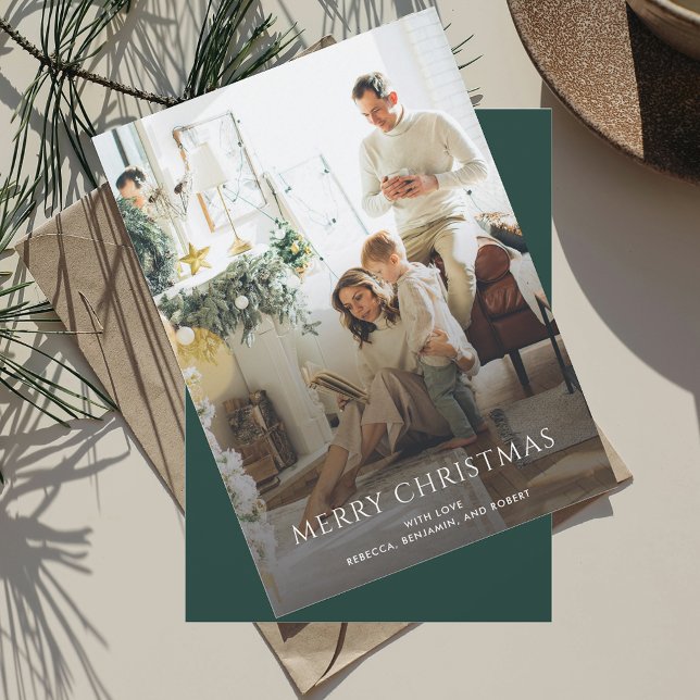 Juldagens moderna familjefoto julkort (Elegant Christmas Family Photo Rustic Greeting Card)