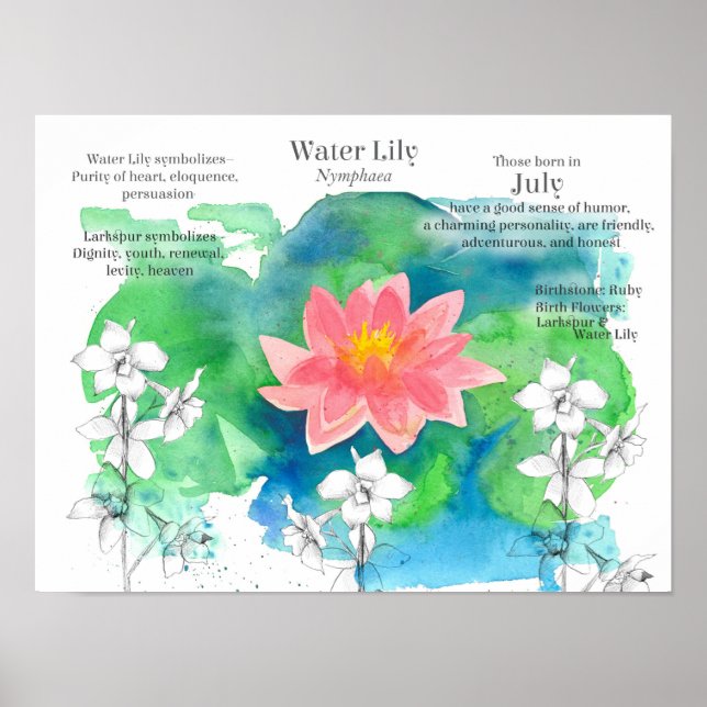 Juldagstidningen Waterlily Larkspur Pond Flowers Poster (Framsidan)