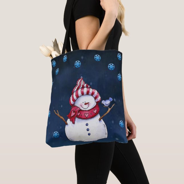 Juldamernas Tote bags, Snögubbe Tygkasse (Närbild)