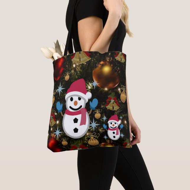 Juldamernas Tote bags, Snögubbe Tygkasse (Närbild)