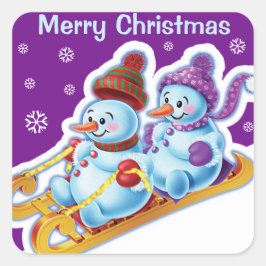 Juldekalen Snögubbar Snö sport. Fyrkantigt Klistermärke