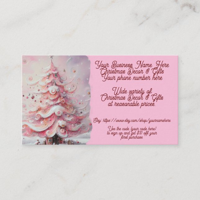 Juldekaler och presenter Träd Rosa Shop Sales Etsy Visitkort (Framsida)