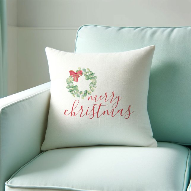 Juldekan Farmhouse Helgdag Pillow Kudde (Christmas decor farmhouse holiday pillow unique watercolor art by Victoria Grigaliunas DoTellABelle)
